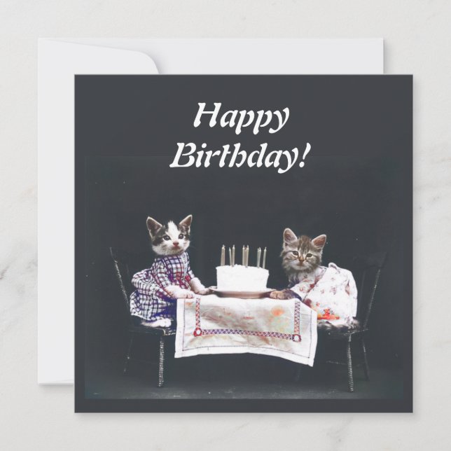 Vintage Kittens Happy Birthday Card Karte (Vorderseite)