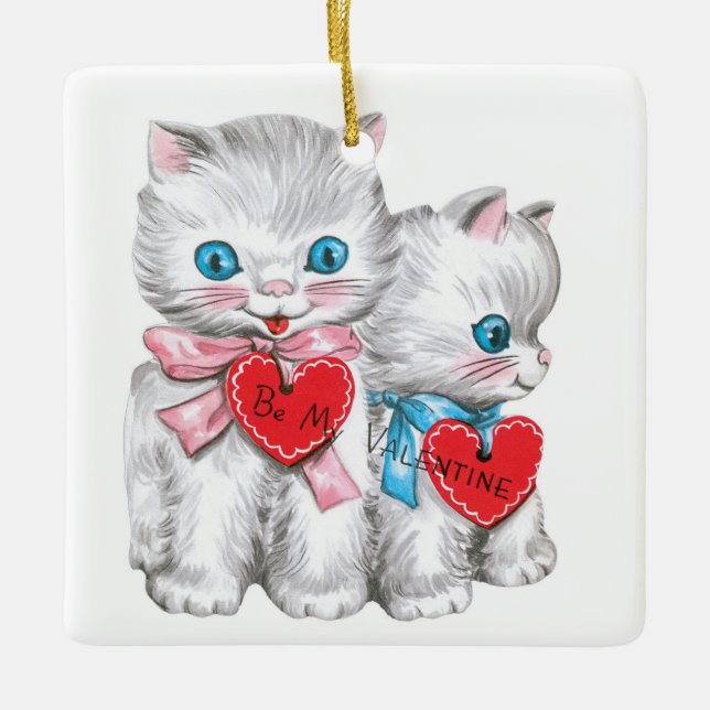 Vintage Kittens Valentine-Ornament Keramikornament (Vorderseite)