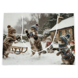 Vintage Kitties Snowball Fight Large Gift Bag Große Geschenktüte