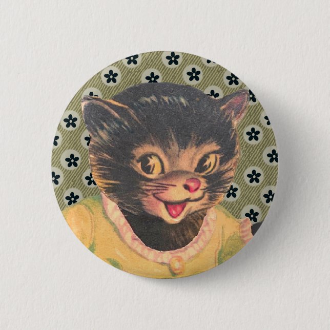 Vintage Kitty Cat Pin alte Bilder Button (Vorderseite)