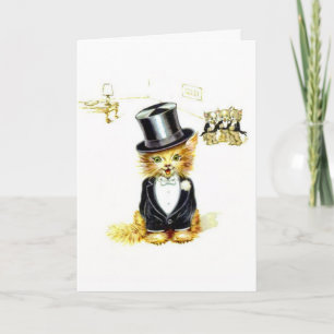 Vintage Kitty Katze in einem Zylinder Feiertagskarte