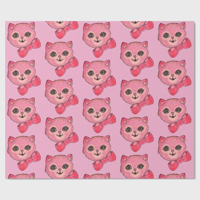 Vintage Kitty Rosa Geschenkpapier (Flach)