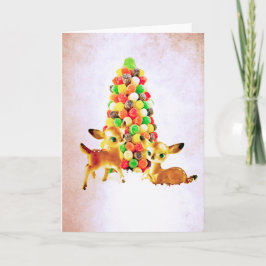 Vintage Kitze durch Gumdrop-Baum Feiertagskarte