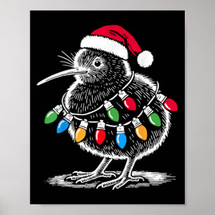 Vintage Kiwi-Vogel-Santa-Hut Weihnachtslicht-Vogel Poster
