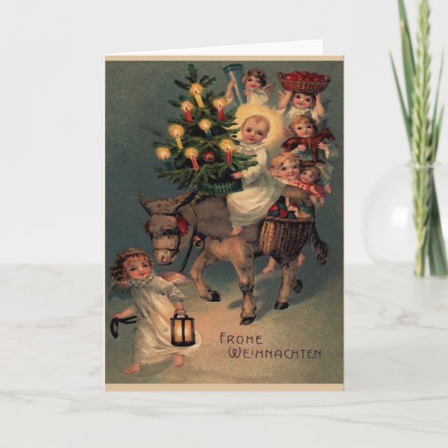Vintage Klappkarte "Frohe Weihnachten" Feiertagskarte (Vorderseite)