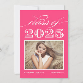 Vintage Klasse 2025 Hot Pink Foto Abschluss Einladung