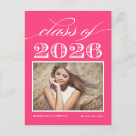 Vintage Klasse 2025 Hot Pink Foto Abschluss Postkarte