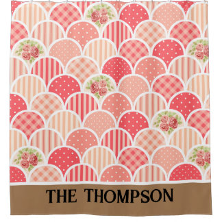 Vintage Klasse mit Monogramm l Familienname l Pink Duschvorhang