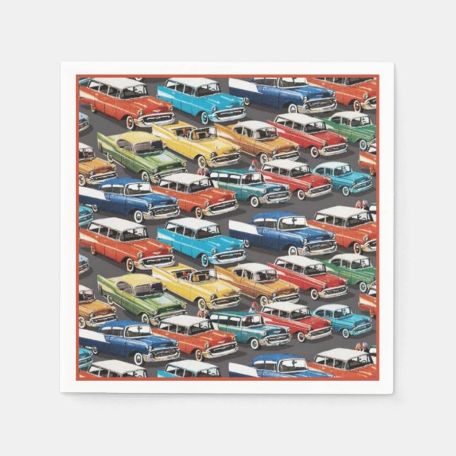 Vintage Klassik Cars Muster Napkins Serviette (Vorderseite)