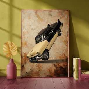 Vintage-Klassiker-Auto macht einen Wheelie Minimal Poster