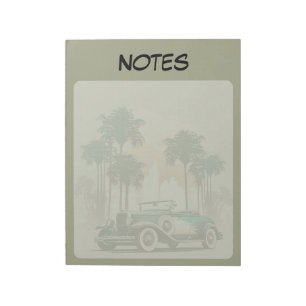 Vintage-Klassiker-Auto Palmen Sage-Grün Notizblock