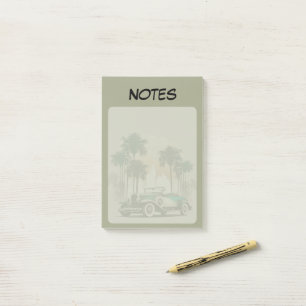 Vintage-Klassiker-Auto Palmen Salbeigrün Notizbloc Post-it Klebezettel