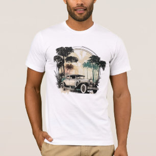 Vintage-Klassiker-Auto-Tropische-Palmen-T-Shirt T-Shirt