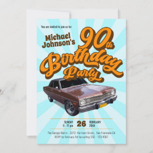 Vintage-Klassiker-Autofun Retro-90. Geburtstagsfei Einladung