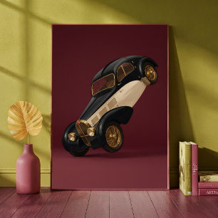 Vintage Klassiker Luxusauto macht einen Wheelie Ku Poster