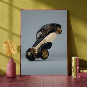 Vintage Klassiker Luxusauto macht einen Wheelie Ku Poster