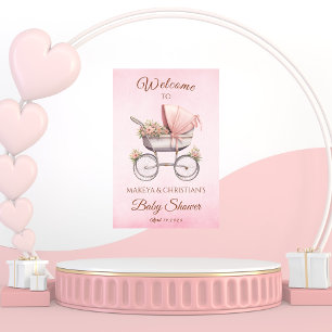 Vintage Klassiker Mädchen Rosa Babyparty Willkomme Poster
