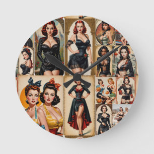 Vintage-Klassiker Pin-up-Girls Kollektion Design Runde Wanduhr