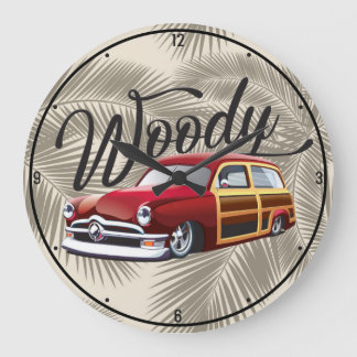 Vintage-Klassiker Woody Surf Wagon Beach Hot Rod A Große Wanduhr