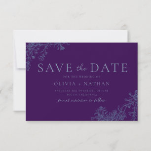 Vintage Klassisch Blau Floral Lila Hochzeit Save The Date