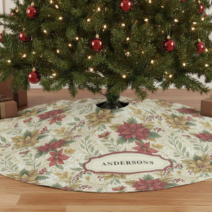 Vintage Klassisch Rot & Gold Weihnachtsstern Flora Polyester Weihnachtsbaumdecke