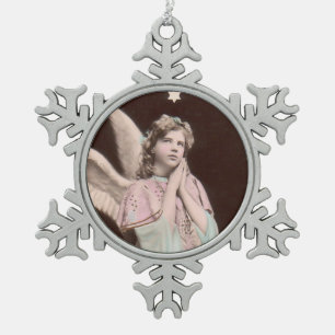 Vintage klassische Fotoengelsverzierung Schneeflocken Zinn-Ornament