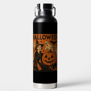 Vintage, klassische Halloween-Hexe, Geist & Kürbis Trinkflasche