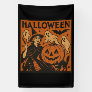 Vintage, klassische Halloween-Hexe, Gespenst & Kür Banner