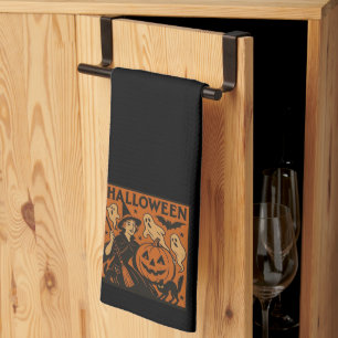 Vintage, klassische Halloween-Hexe, Gespenst & Kür Geschirrtuch