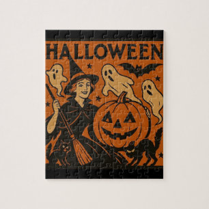 Vintage, klassische Halloween-Hexe, Gespenst & Kür Puzzle