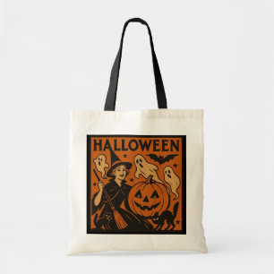 Vintage, klassische Halloween-Hexe, Gespenst & Kür Tragetasche