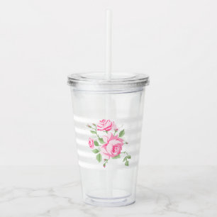 Vintage klassische Rose Floral Classic Stripe Chic Acryltrinkbecher