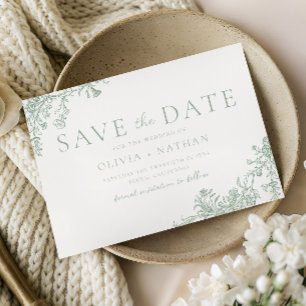 Vintage Klassische Salbei-Blumenhochzeit Save The Date