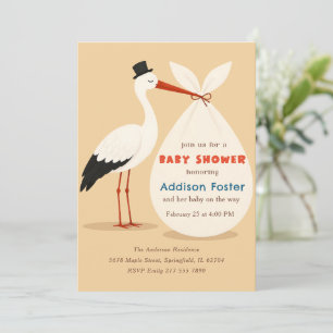 Vintage klassische Storch-Geschlechtsneutrale Baby Einladung
