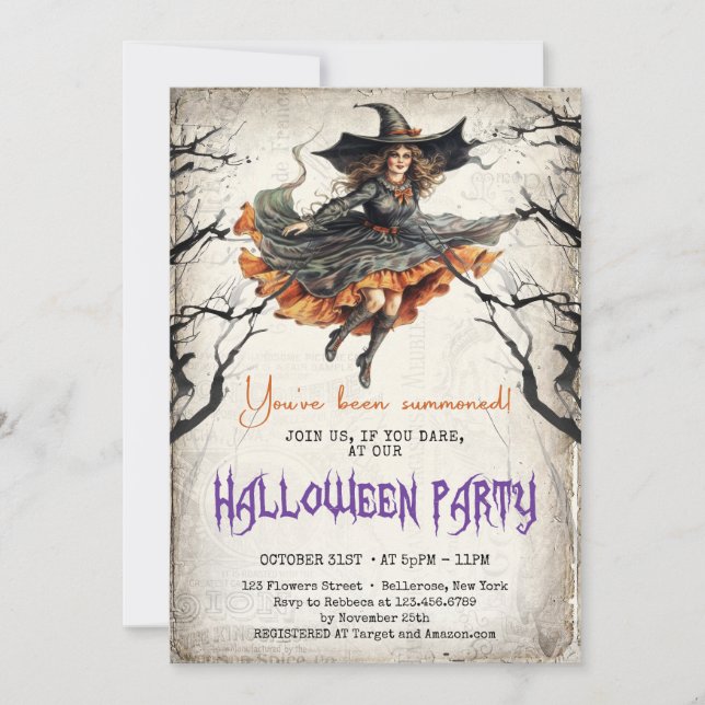 Vintage klassische Wasserfarbe beängstigende Hexe Einladung (Vorderseite)