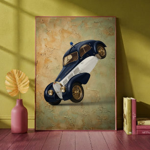 Vintage Klassisches Polizeiauto macht einen Wheeli Poster