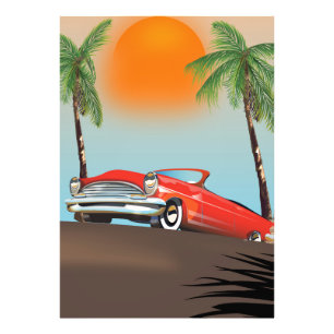Vintage Klassisches Rotes Auto im Paradies Fotodruck