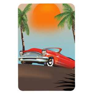 Vintage Klassisches Rotes Auto im Paradies Magnet