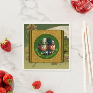 Vintage-Kleeblatt-St.-Patricks-Day-Leprechauns PPN Serviette