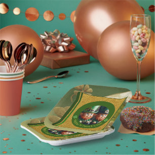 Vintage-Kleeblatt-St.-Patricks-Day-Leprechauns PPP Pappteller
