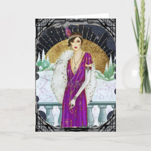 Vintage Kleid aus den 1920er Jahren in Lila Winter Feiertagskarte