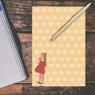 Vintage Kleid für kleine Mädchen in Rot mit Apfel Post-it Klebezettel