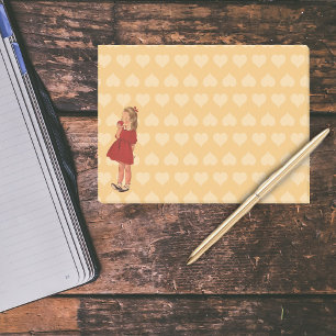 Vintage Kleid in Rot für kleine Mädchen mit Apfel Post-it Klebezettel