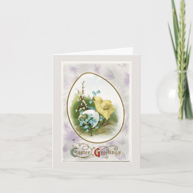 Vintage kleine Küken- und Eierstockkarte Feiertagskarte (Vorderseite)