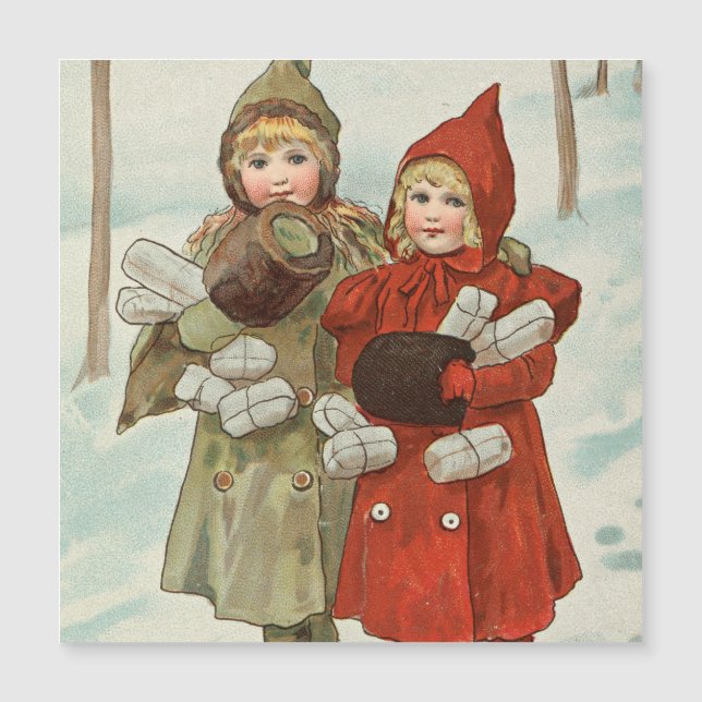 Vintage kleine Mädchen mit Parzellen Magnetkarte (Vorderseite)