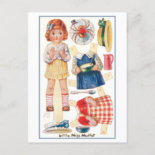 Vintage kleine Miss Muffet Papierpuppe Postkarte