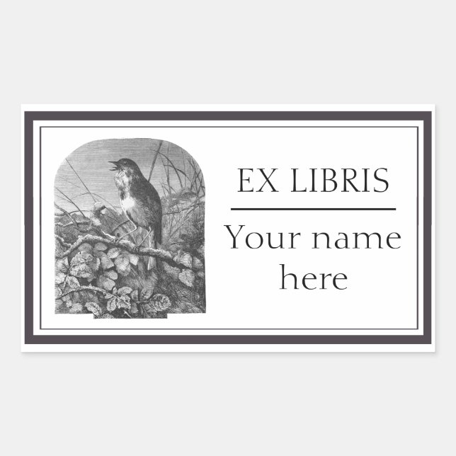Vintage kleine Vogelradierung-Exlibris Rechteckiger Aufkleber (Vorderseite)