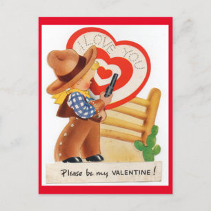 Vintage kleiner Cowboy mit Valentinsgruß Postkarte