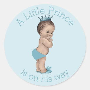 Vintage Kleiner Prinz Baby Shower Blau Runder Aufkleber