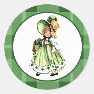 Vintage Kleines Irisches Mädchen St. Patrick's Day Runder Aufkleber